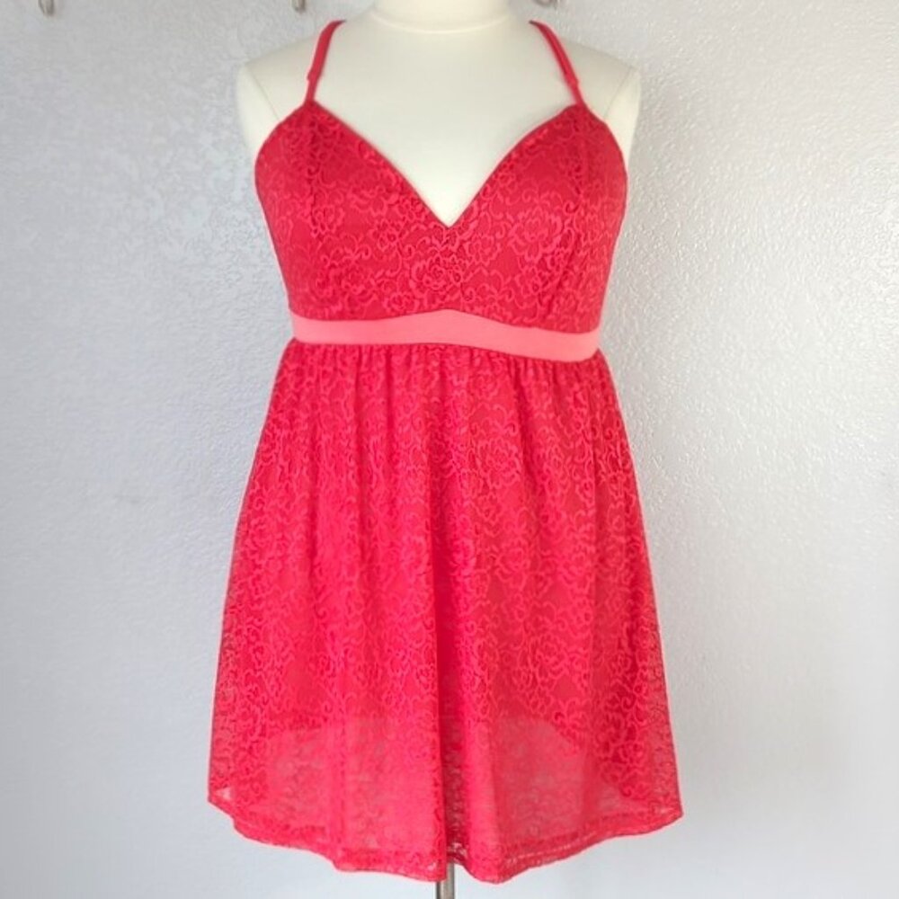Cacique 18/20/2X Chemise Bright Red Lace Overlay Strappy Back Babydoll Pajamas